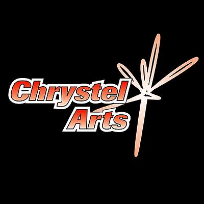 Logo for Chrystel Arts Theatre School & Agency, red text next to a star in the shape of a dancer performing an arabesque